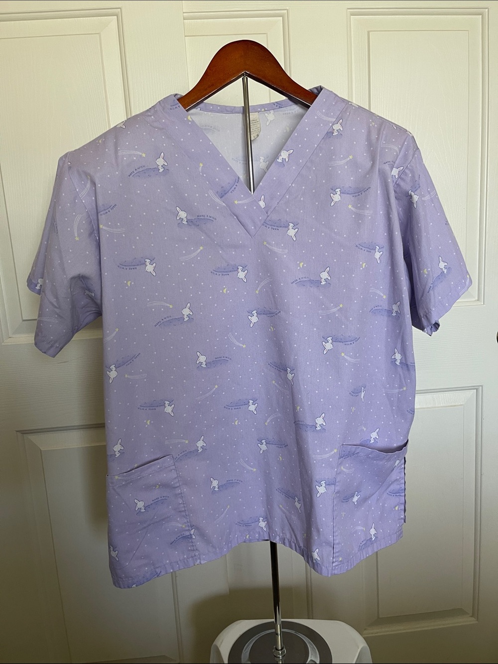Lavender Printed V-Neck Women’s Top - Casual Medical Scrub Style
